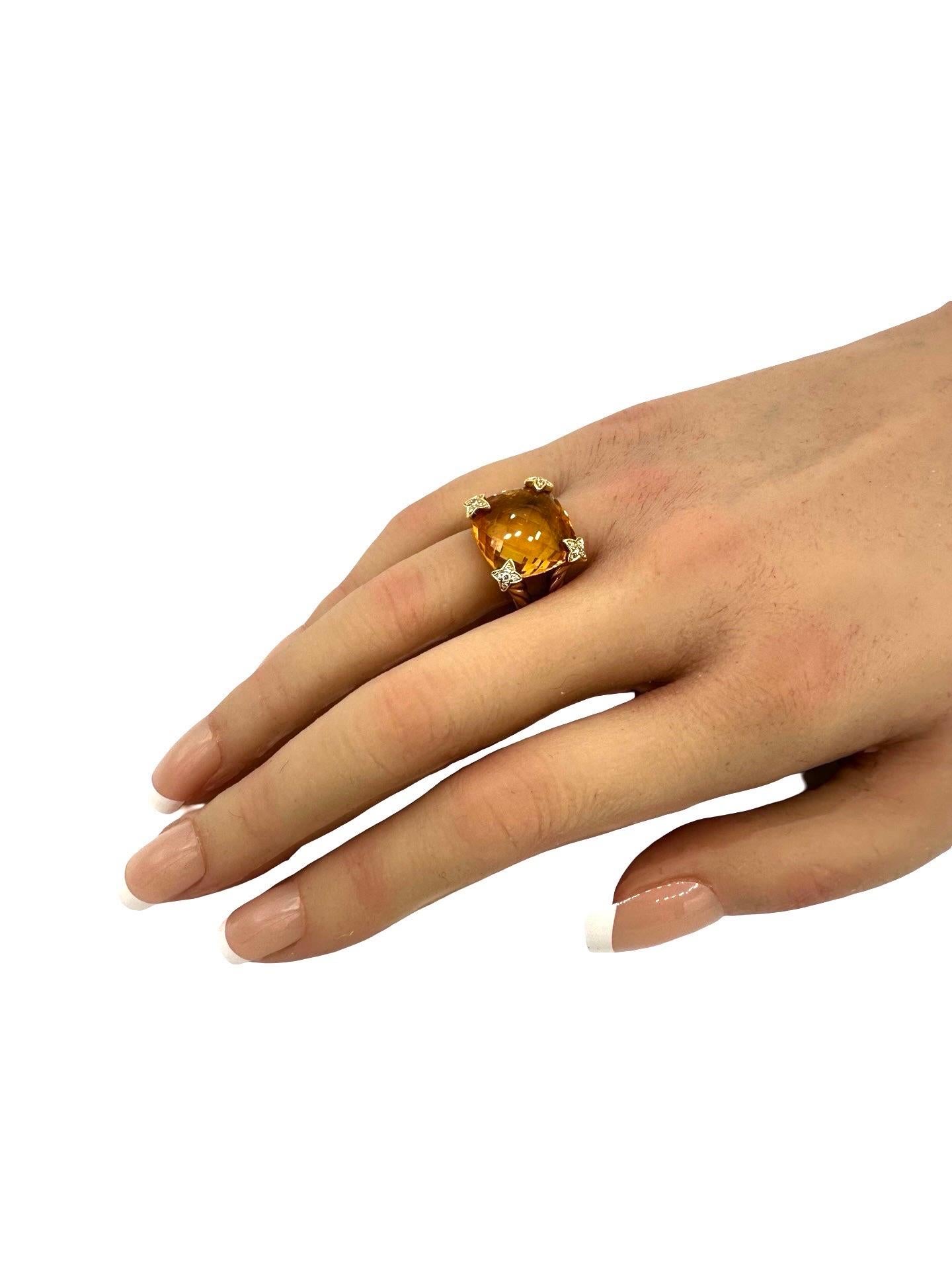 Moderne David Yurman Bague en or jaune 18 carats avec citrine coussin et diamant en vente