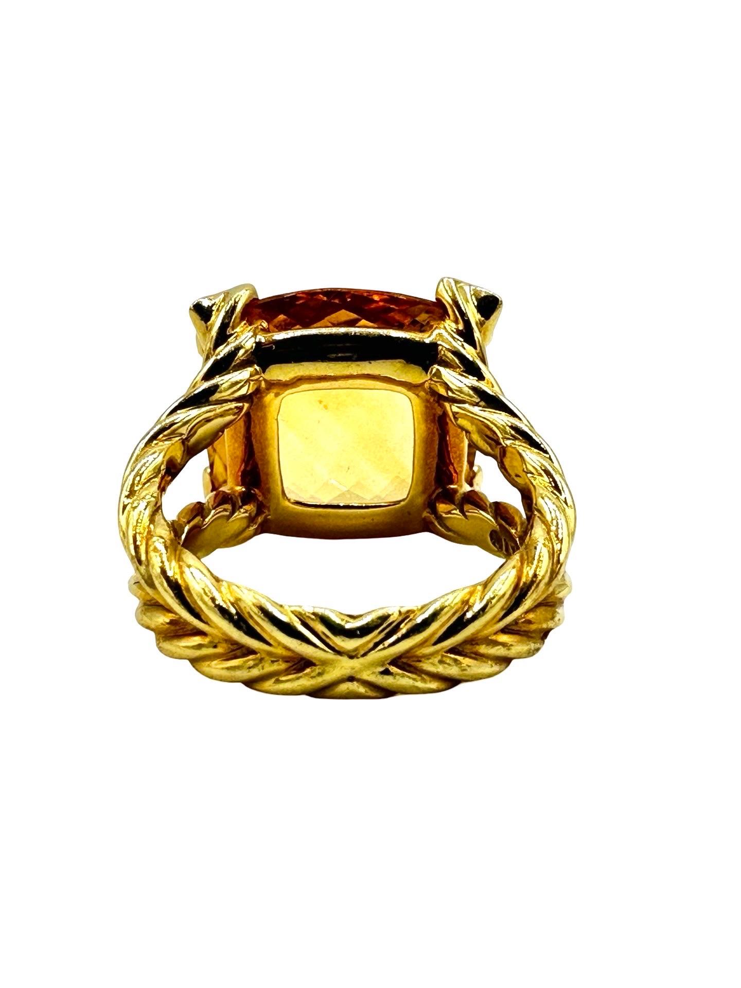 Taille coussin David Yurman Bague en or jaune 18 carats avec citrine coussin et diamant en vente