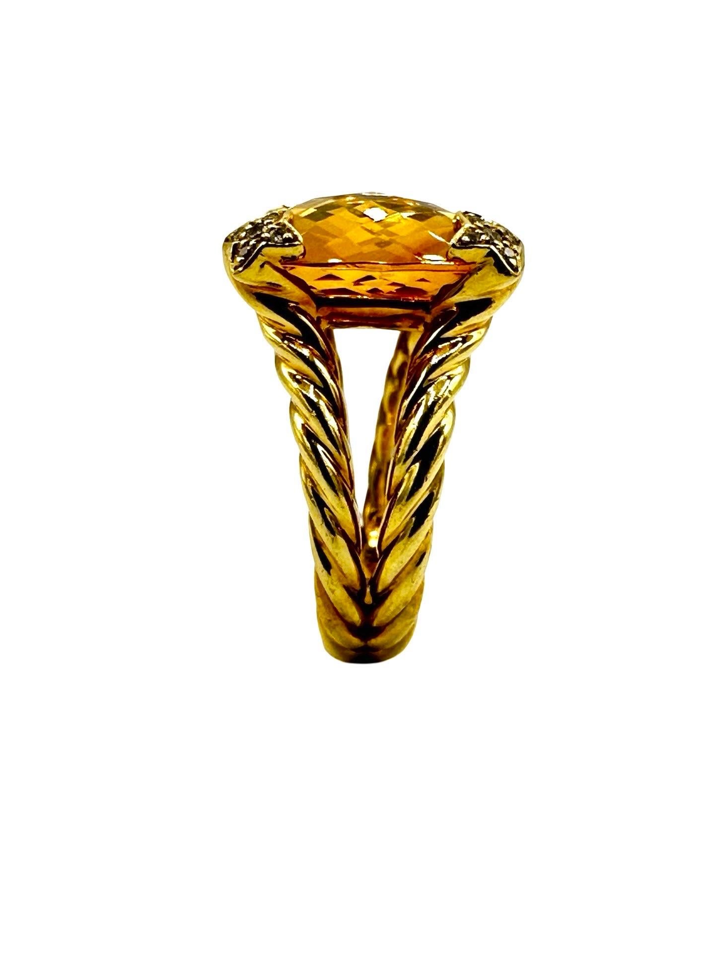 David Yurman Bague en or jaune 18 carats avec citrine coussin et diamant Excellent état - En vente à Chevy Chase, MD