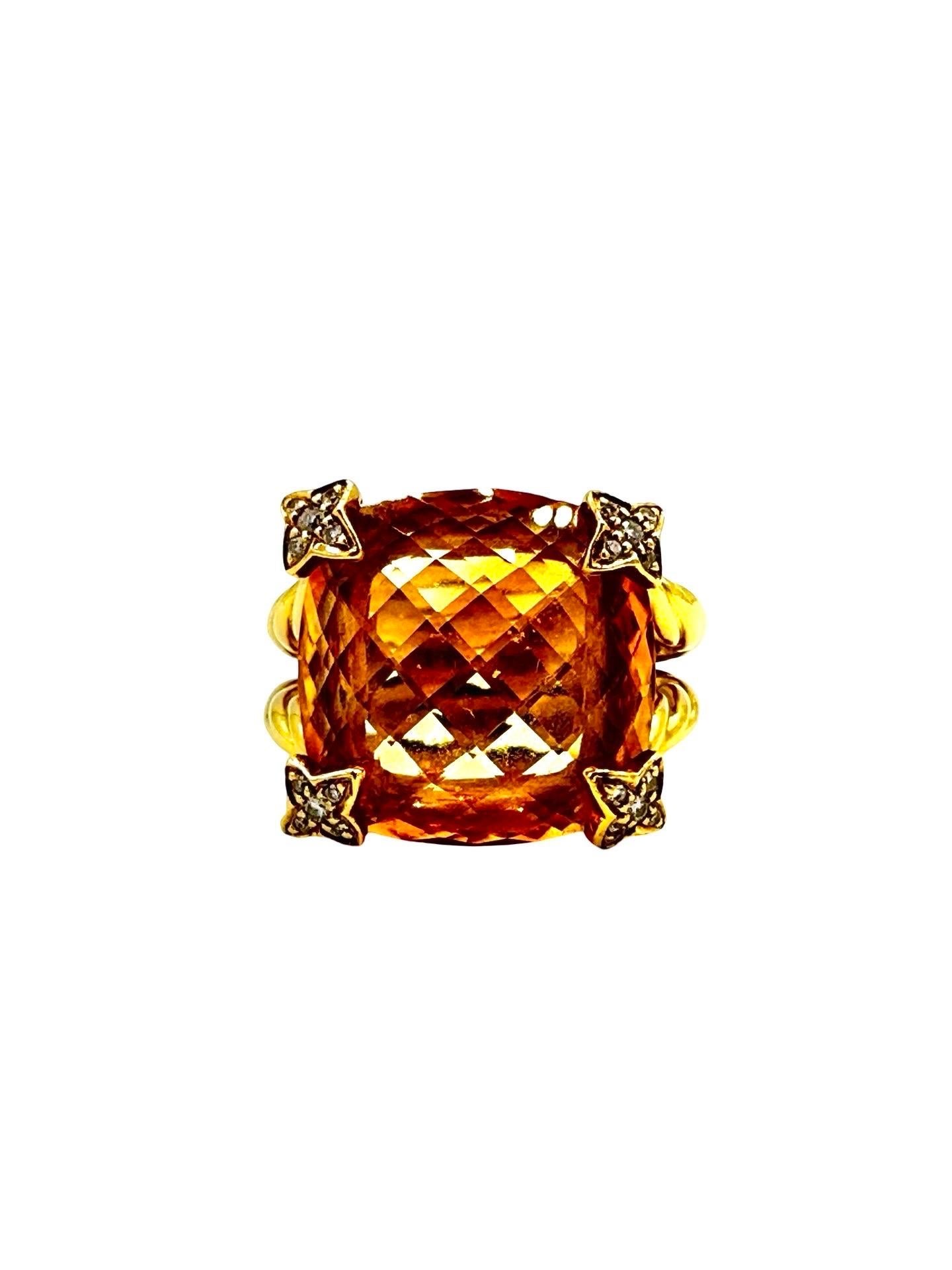 David Yurman Bague en or jaune 18 carats avec citrine coussin et diamant en vente 2