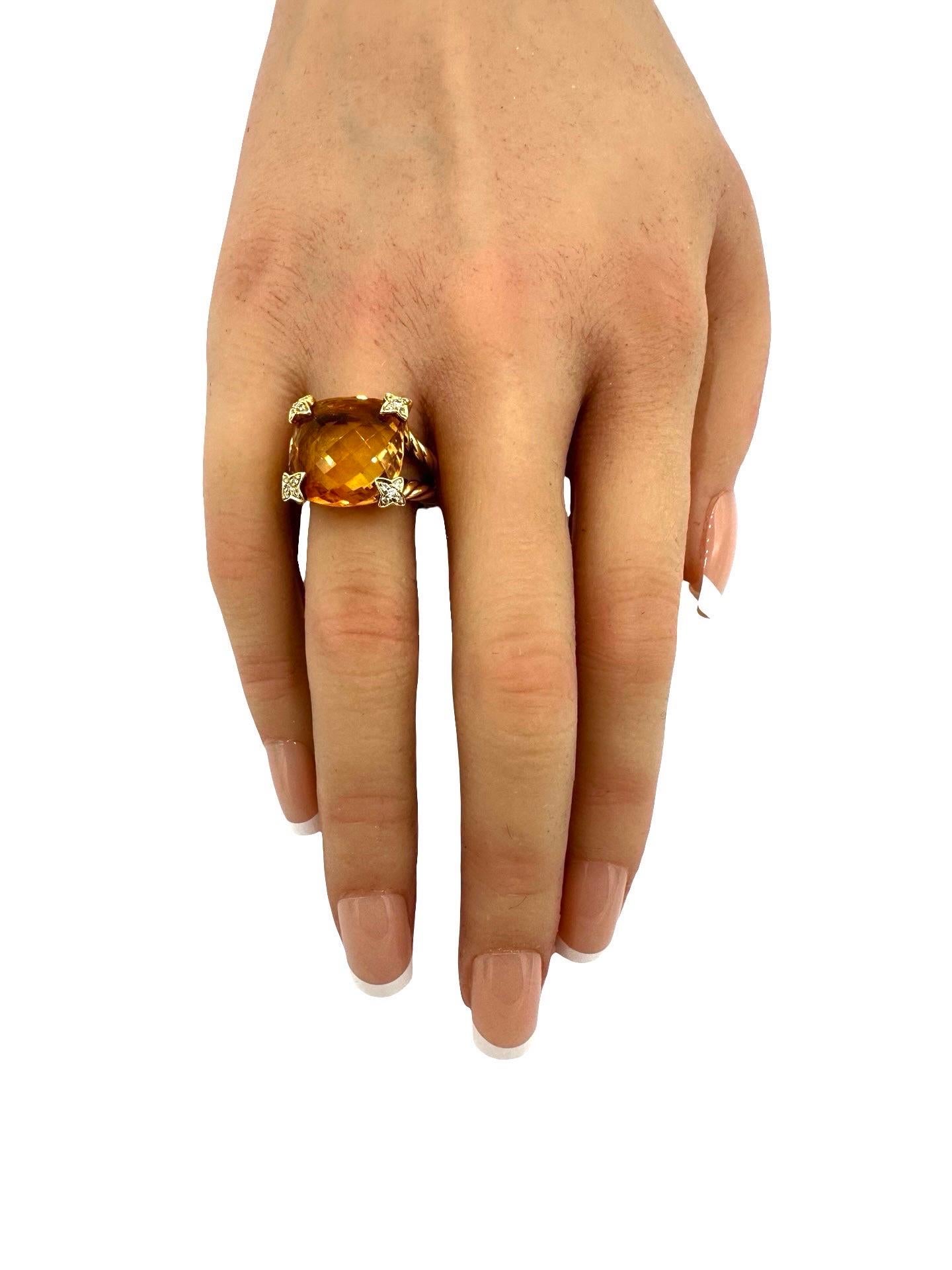 David Yurman Bague en or jaune 18 carats avec citrine coussin et diamant en vente 3