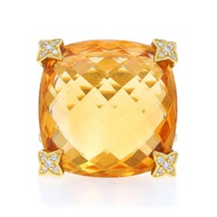 David Yurman Kissen auf Punkt Citrin Diamant Ring Gelbgold 18k .12ctw