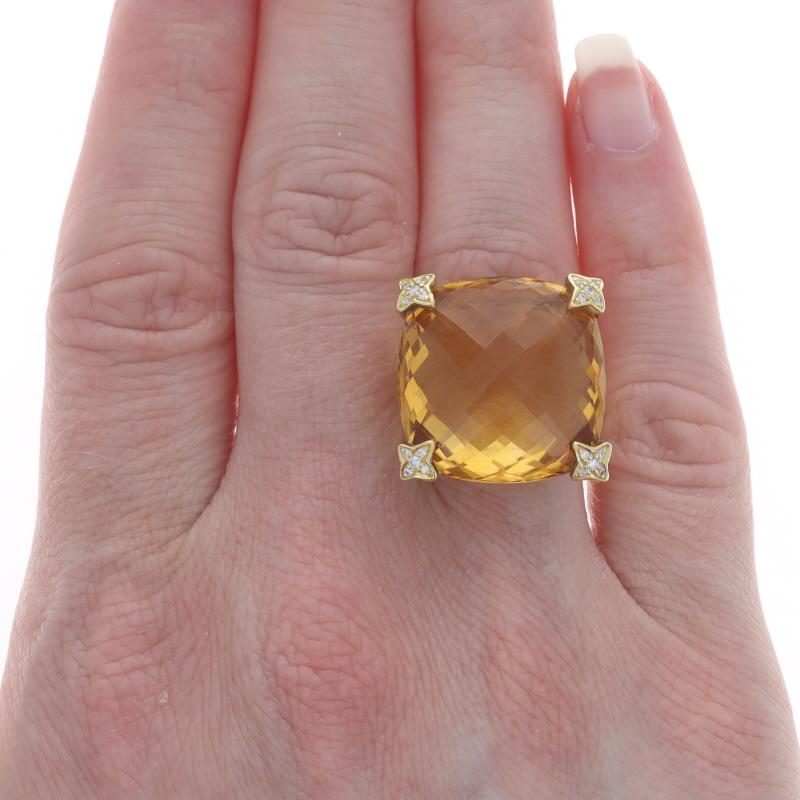 David Yurman Kissen auf Punkt Citrin Diamant Ring Gelbgold 18k .12ctw (Kissenschliff) im Angebot