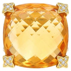 David Yurman Kissen auf Punkt Citrin Diamant Ring Gelbgold 18k .12ctw