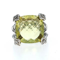 David Yurman Cushion on Point LemonQuartz Diamond Ring 925 Cush.12ctw Quatrefoil