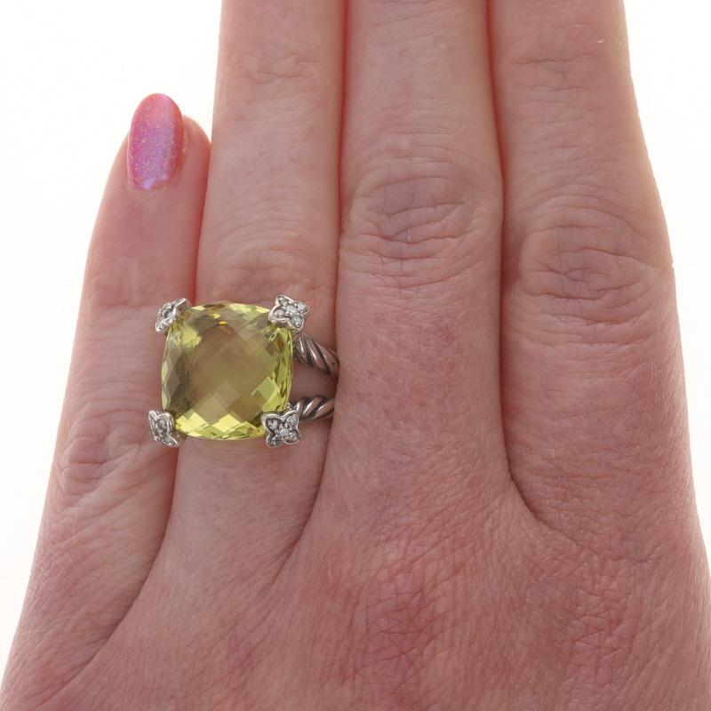 Taglio rotondo David Yurman Cushion on Point LemonQuartz Diamond Ring 925 Cush.12ctw Quatrefoil in vendita