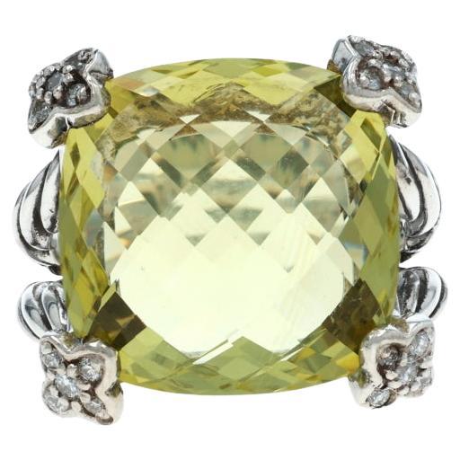 David Yurman Kissen auf Punkt LemonQuartz Diamant Ring 925 Cush.12ctw Quatrefoil