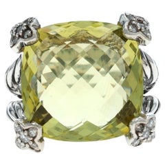 David Yurman Cushion on Point LemonQuartz Diamond Ring 925 Cush.12ctw Quatrefoil