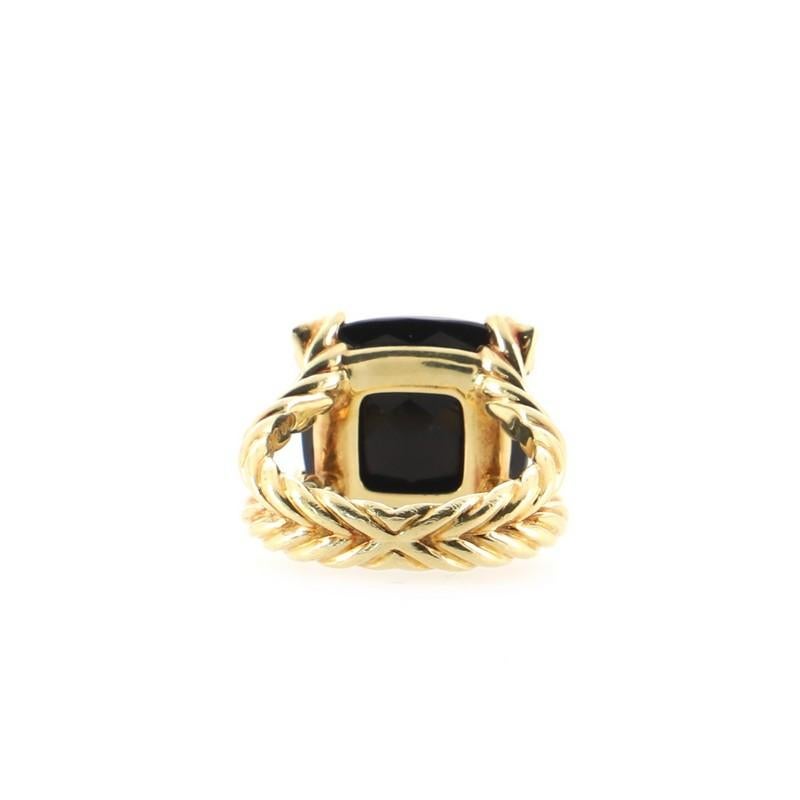 Condition: Very good. Minor wear with some discoloration to the gold.
Accessories: No Accessories
Measurements: Size: 6, Width: 15.00 mm
Designer: David Yurman
Model: Cushion on Point Ring 18K Yellow Gold with Onyx and Diamonds 15mm
Exterior Color: