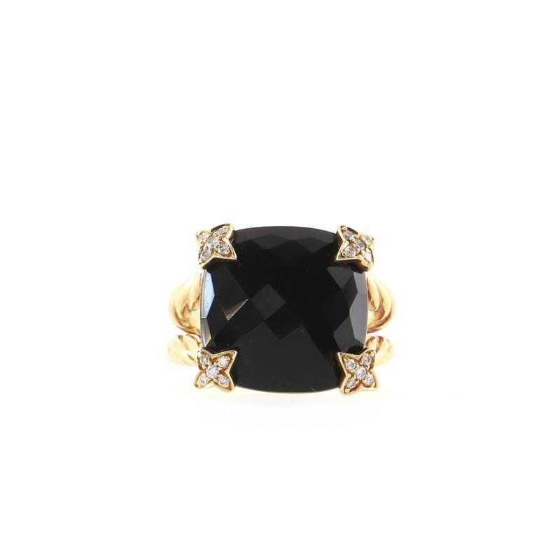 David Yurman Cushion on Point Ring 18K Yellow Gold with Onyx and Diamonds In Good Condition In New York, NY