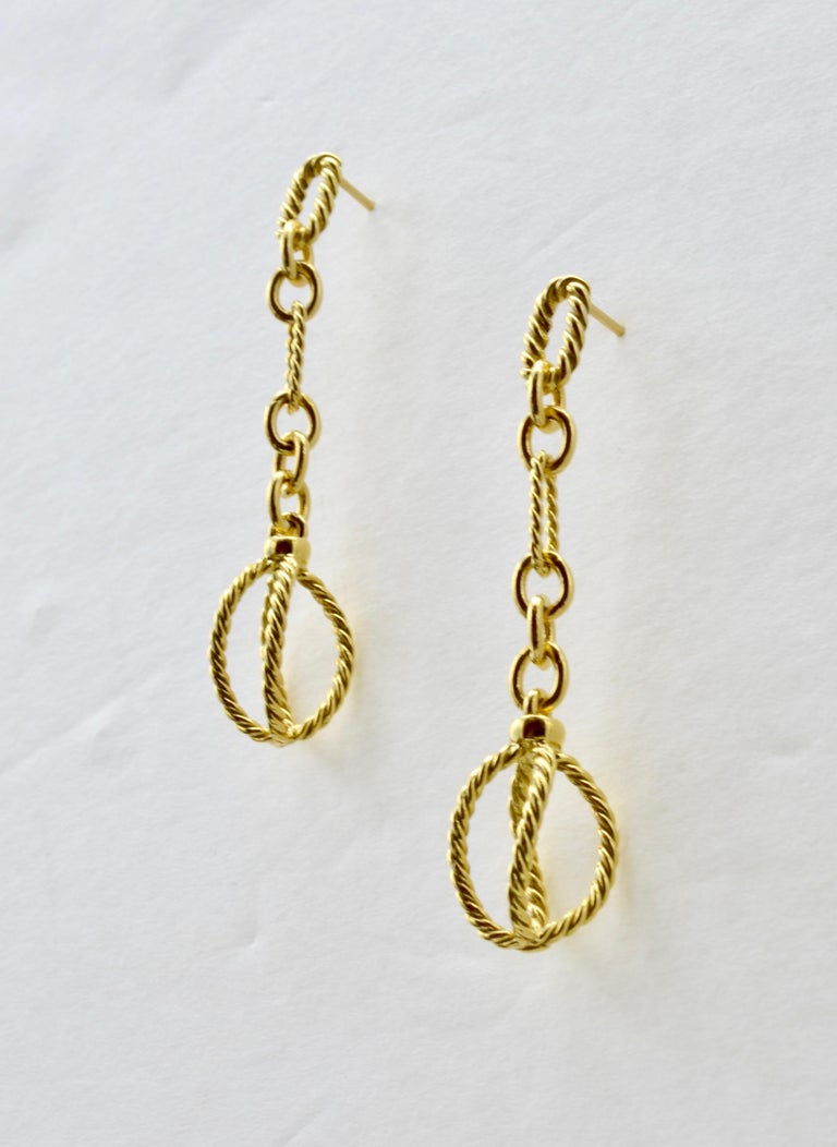 David Yurman Dangling Gold Chain Earrings in 18 Karat Yellow Gold at