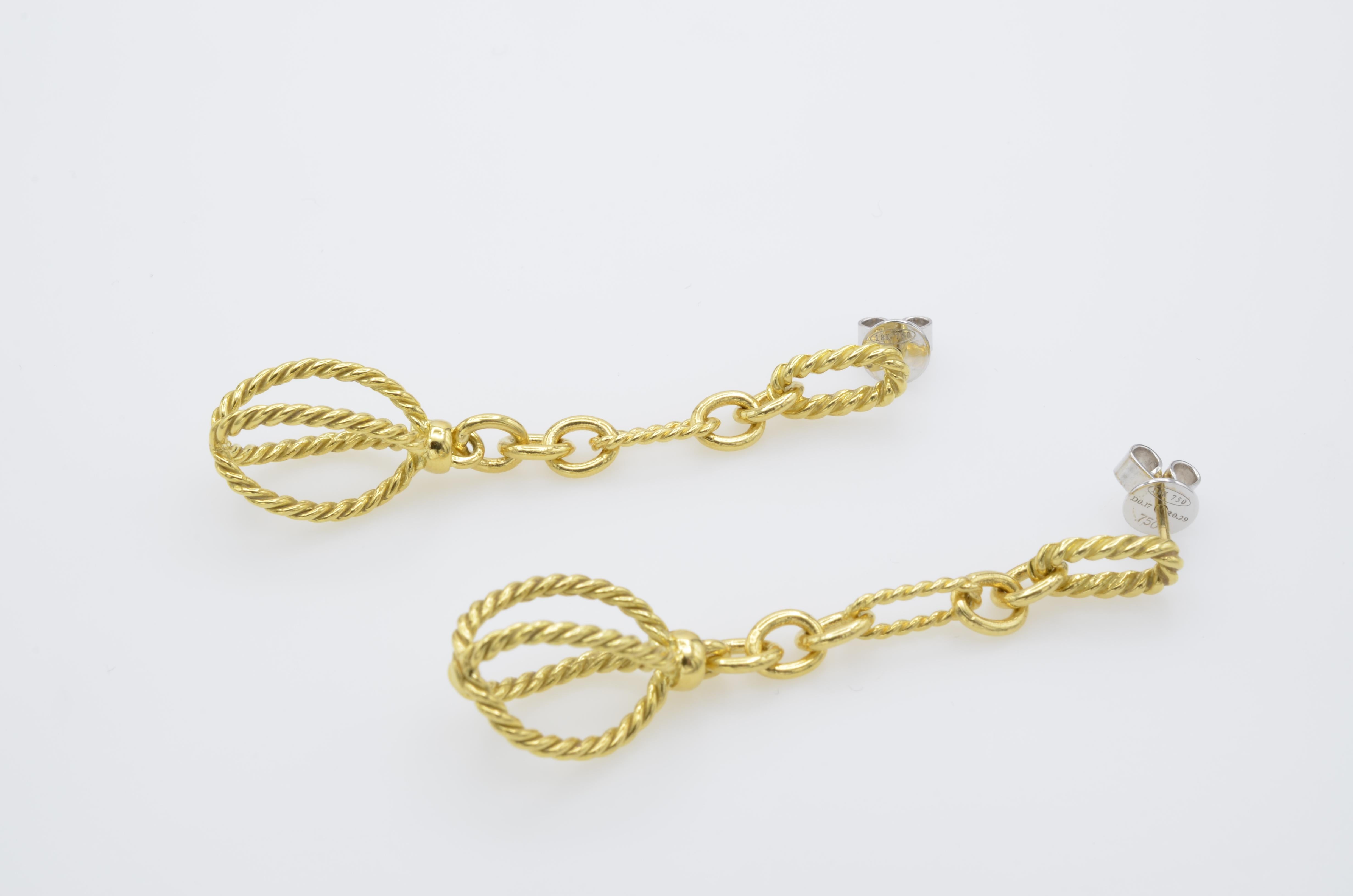 David Yurman Dangling Gold Chain Earrings in 18 Karat Yellow Gold In Excellent Condition In Berkeley, CA