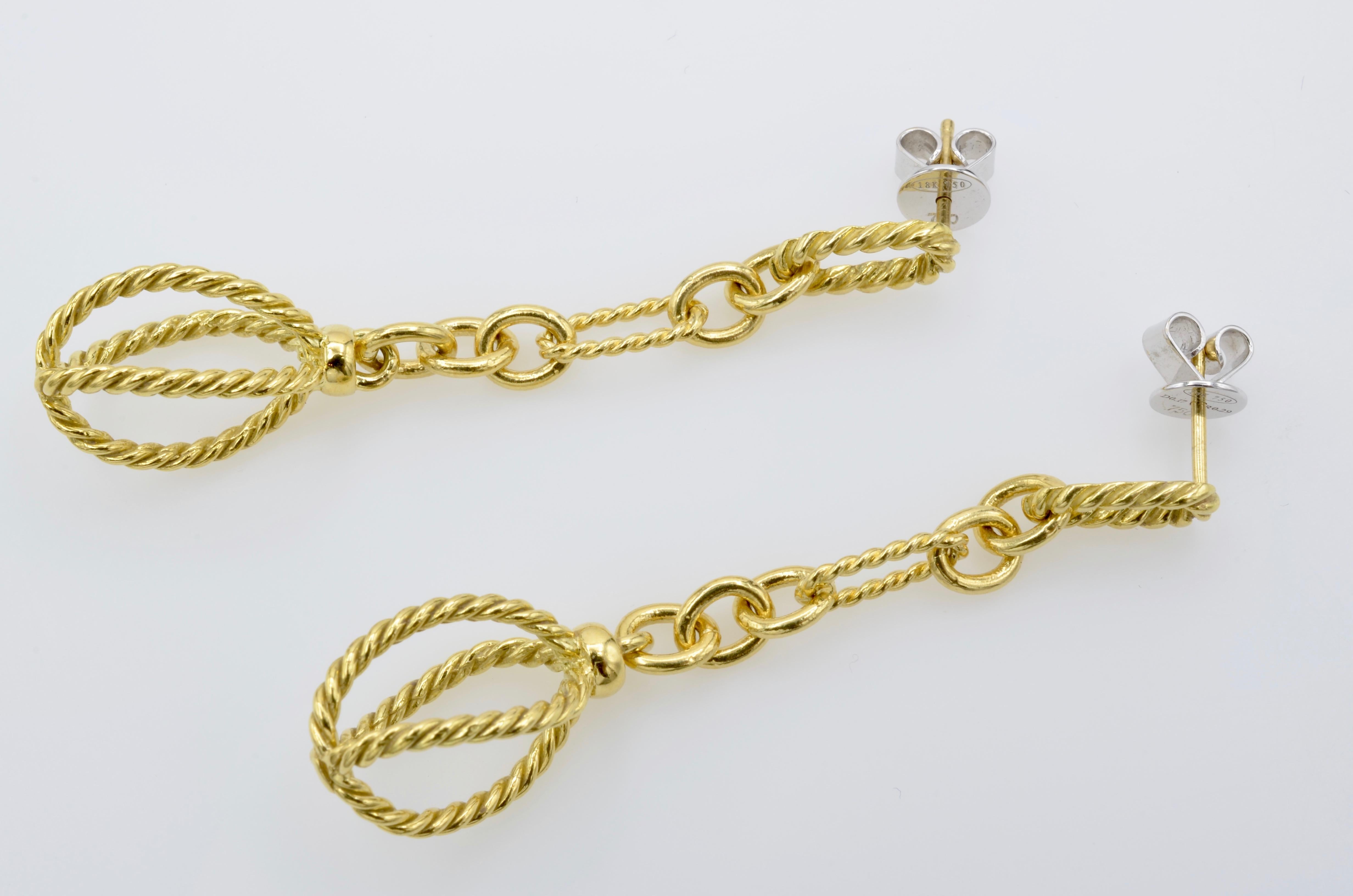 Women's David Yurman Dangling Gold Chain Earrings in 18 Karat Yellow Gold