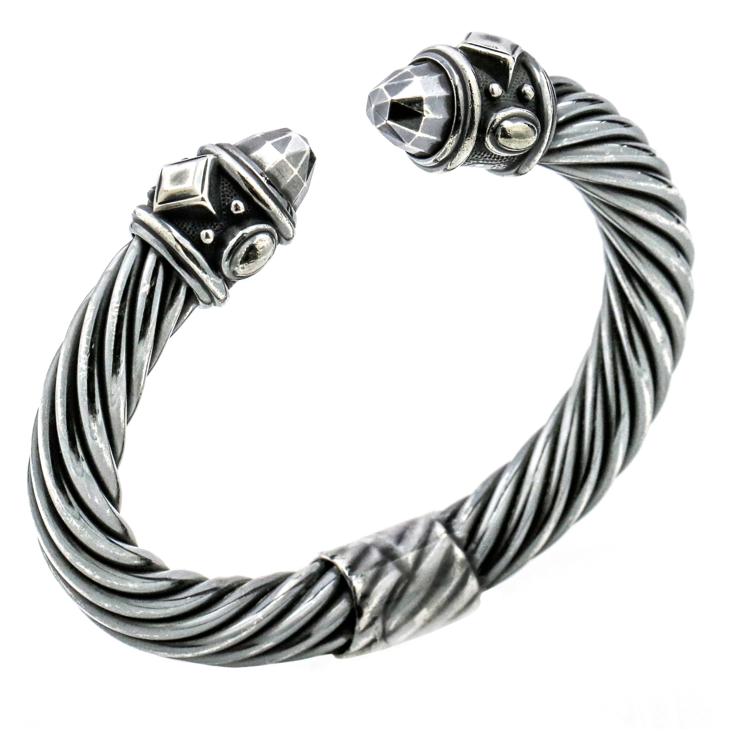 David Yurman renaissance bracelet in darkened sterling silver from the Cable Collection. Hinge opening. Size medium. Retail $990. Current style. Style no.: B11994 SB. Size medium.