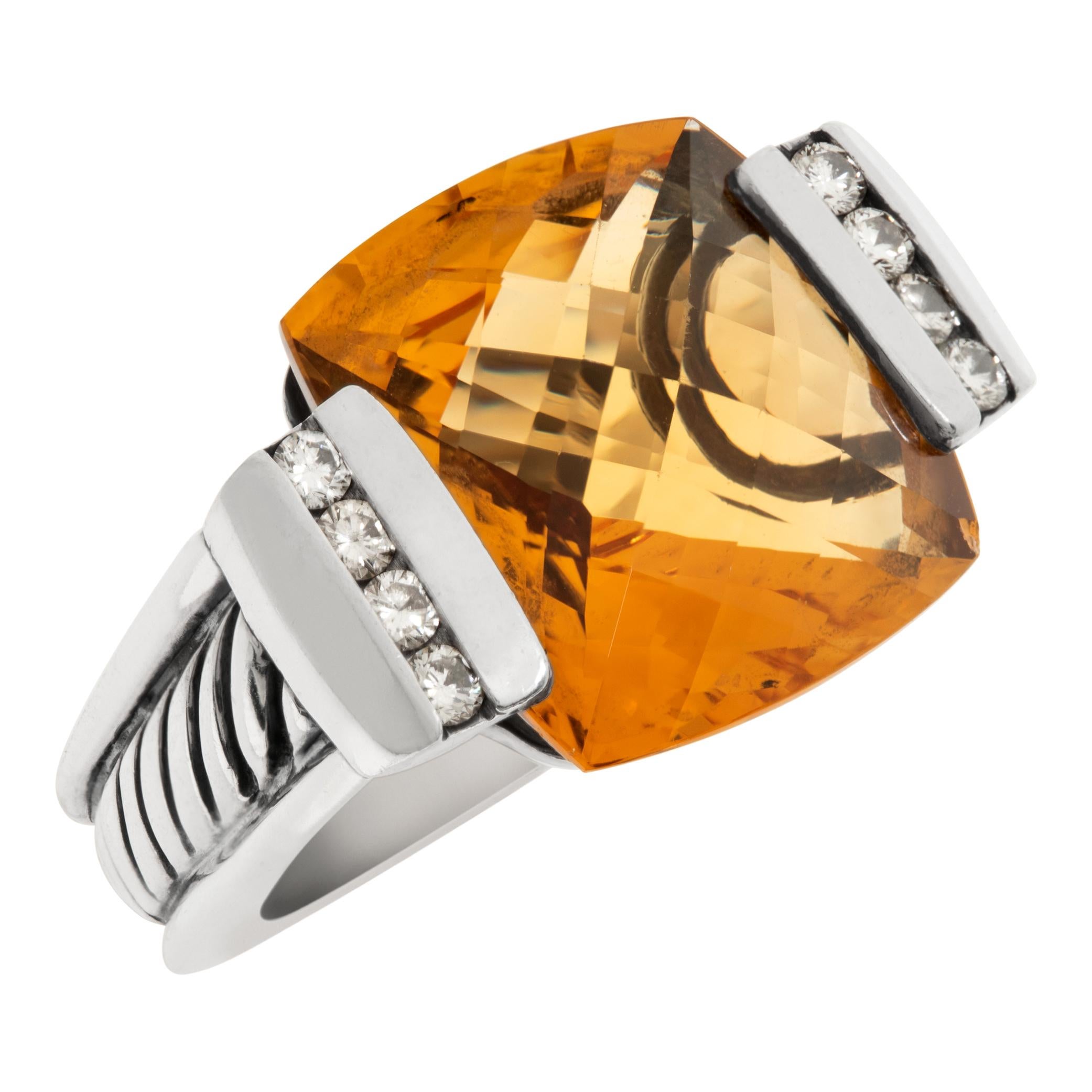 David Yurman Deco citrine & diamond sterling silver ring In Excellent Condition For Sale In Surfside, FL