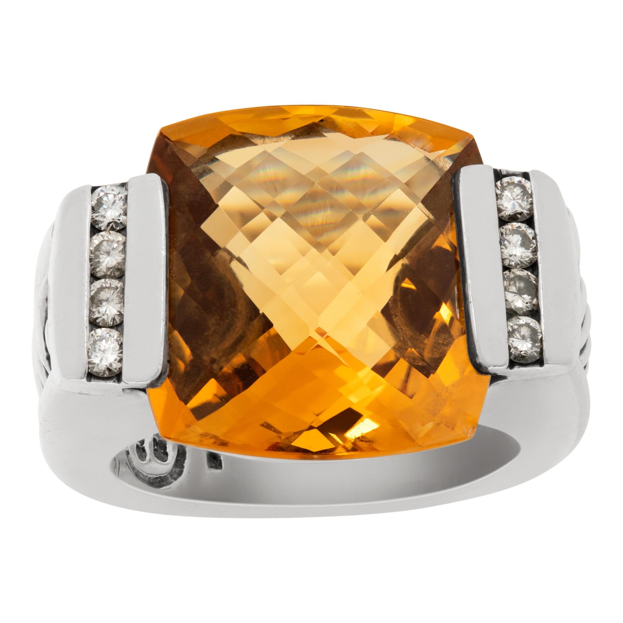 David Yurman Deco-Ring aus Sterlingsilber mit Citrin und Diamanten