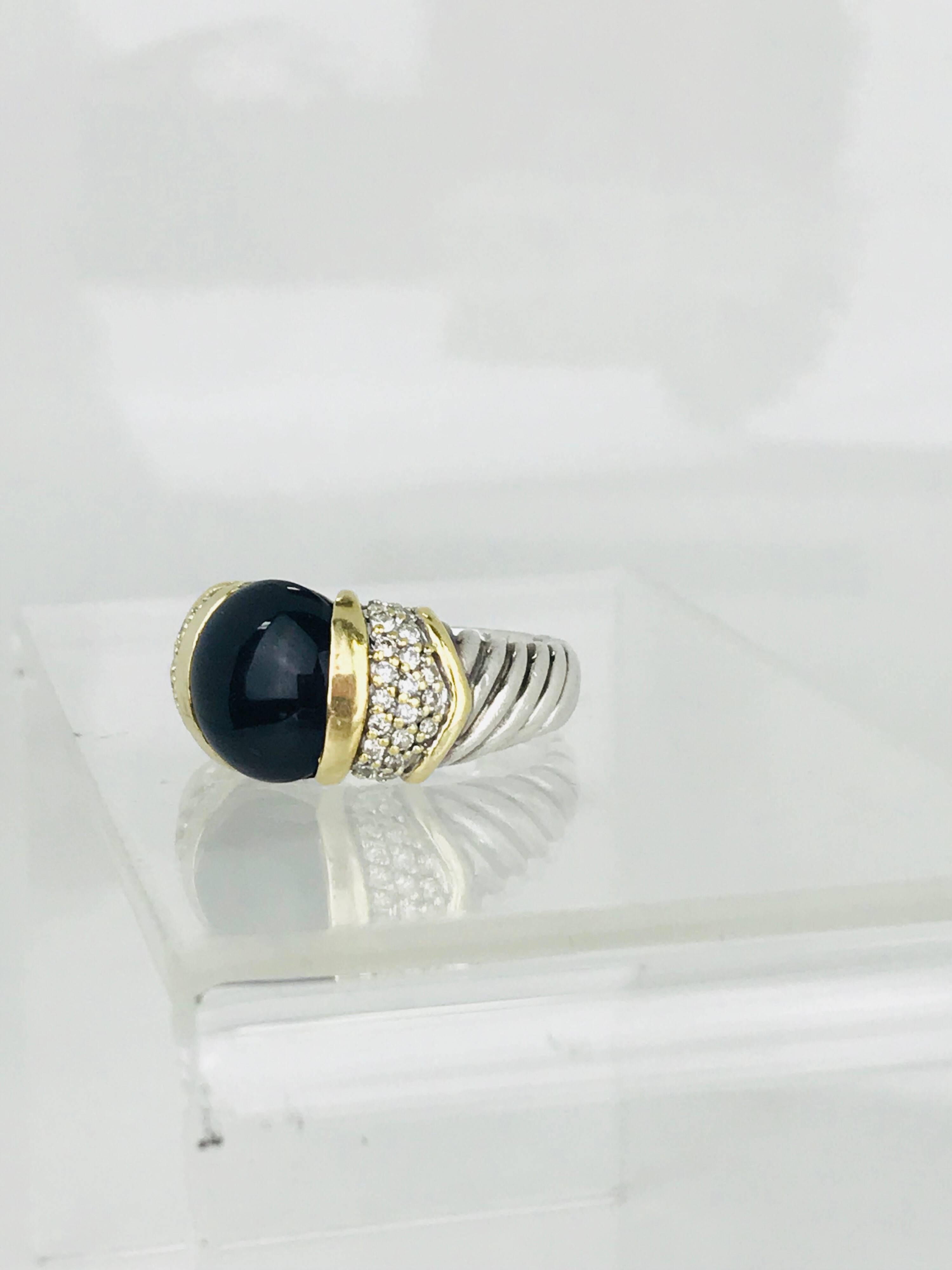 David Yurman Diamond and Black Onyx Two-Tone 18 Karat Gold Sterling Cable Ring For Sale 1