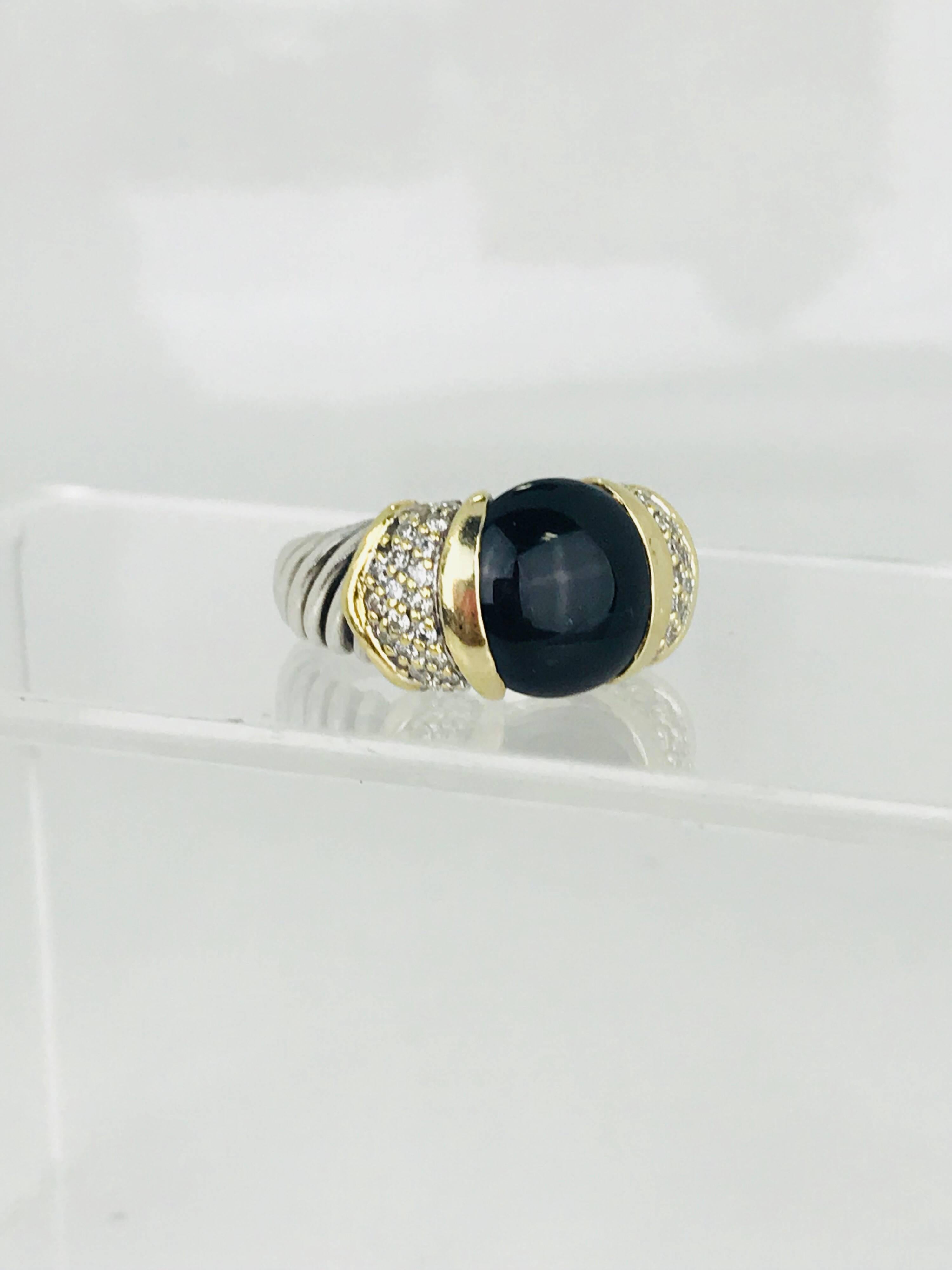 David Yurman Diamond and Black Onyx Two-Tone 18 Karat Gold Sterling Cable Ring For Sale 2