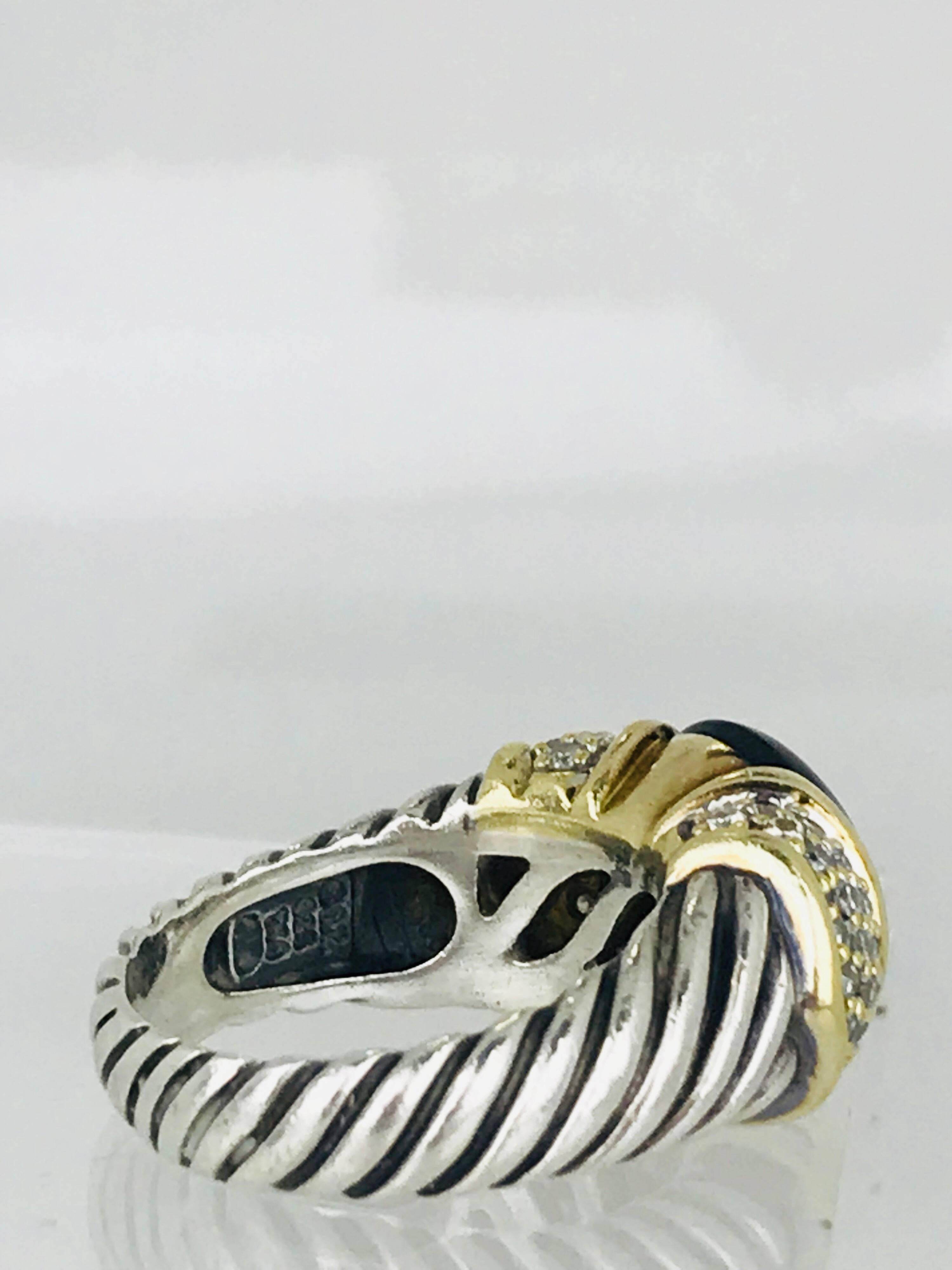 David Yurman Diamond and Black Onyx Two-Tone 18 Karat Gold Sterling Cable Ring For Sale 3