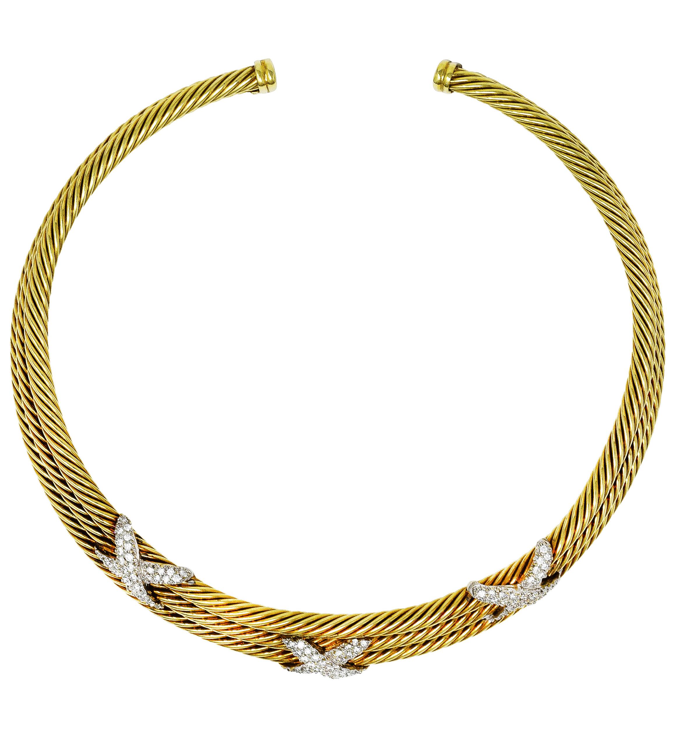 David Yurman Diamond 14 Karat Two-Tone Gold Classic Cable X Collar ...