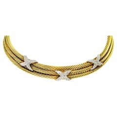 David Yurman Diamond 14 Karat Two-Tone Gold Classic Cable X Collar Necklace