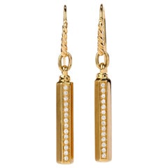 David Yurman Diamond 18 Karat Gold Barrels Drop Hook Earrings