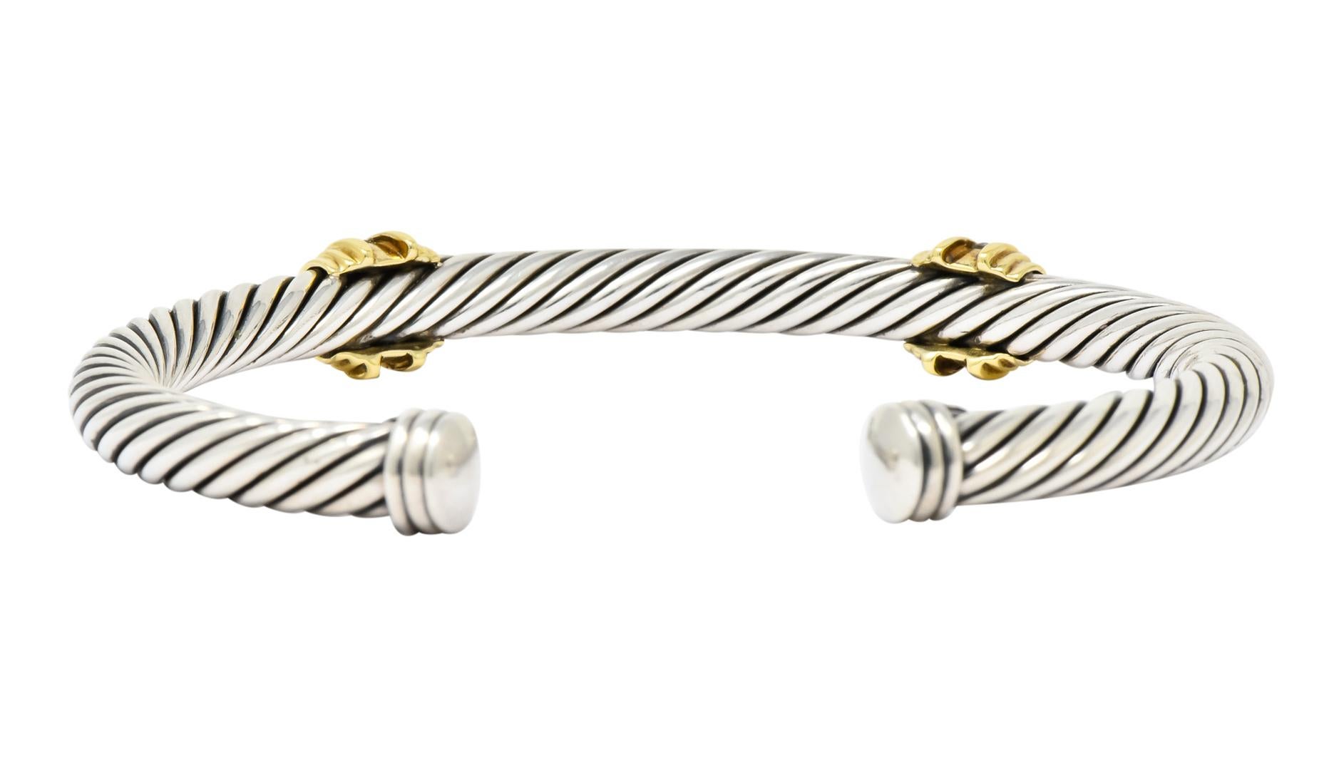 Contemporary David Yurman Diamond 18 Karat Gold Sterling Silver Cable Twist Bracelet