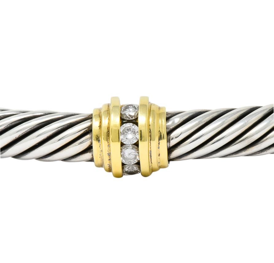 David Yurman Diamond 18 Karat Gold Sterling Silver Cable Twist Bracelet In Excellent Condition In Philadelphia, PA