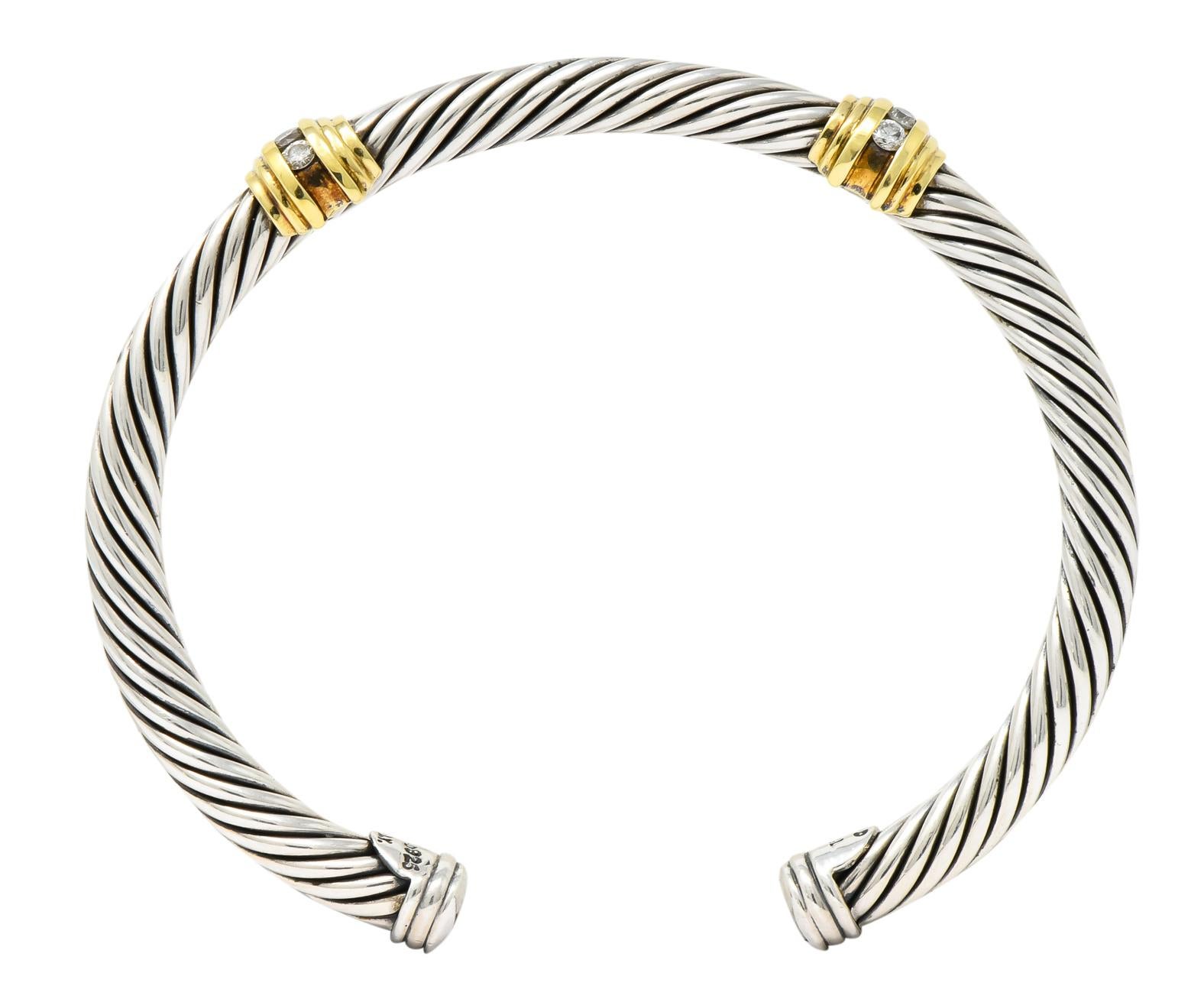 David Yurman Diamond 18 Karat Gold Sterling Silver Cable Twist Bracelet 1