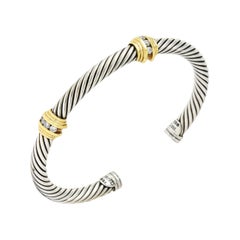 Retro David Yurman Diamond 18 Karat Gold Sterling Silver Cable Twist Bracelet