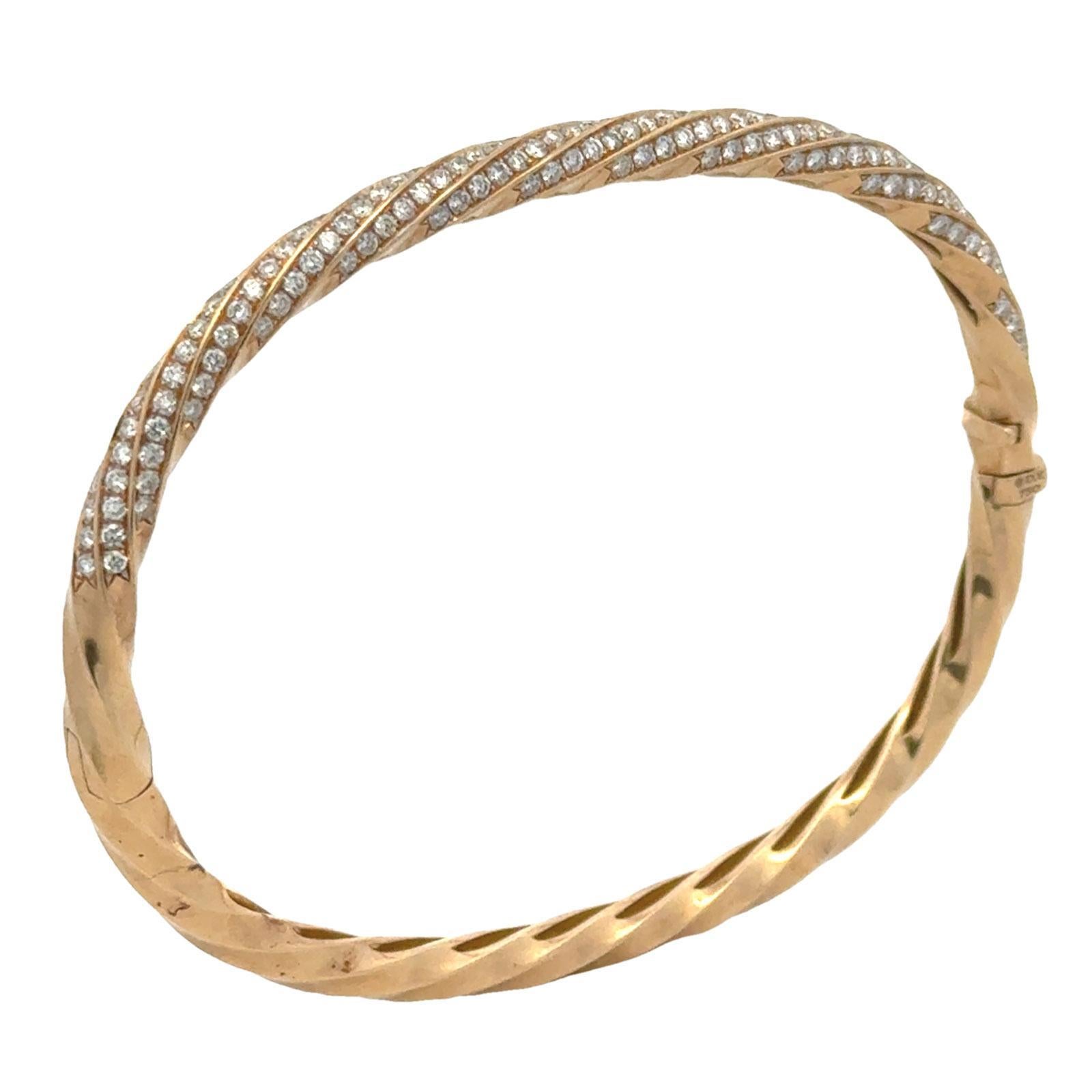 Modern David Yurman Diamond 18 Karat Yellow Gold Cable Edge Bangle Bracelet