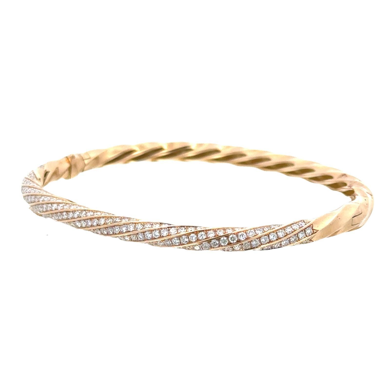David Yurman Diamond 18 Karat Yellow Gold Cable Edge Bangle Bracelet In Excellent Condition In Boca Raton, FL