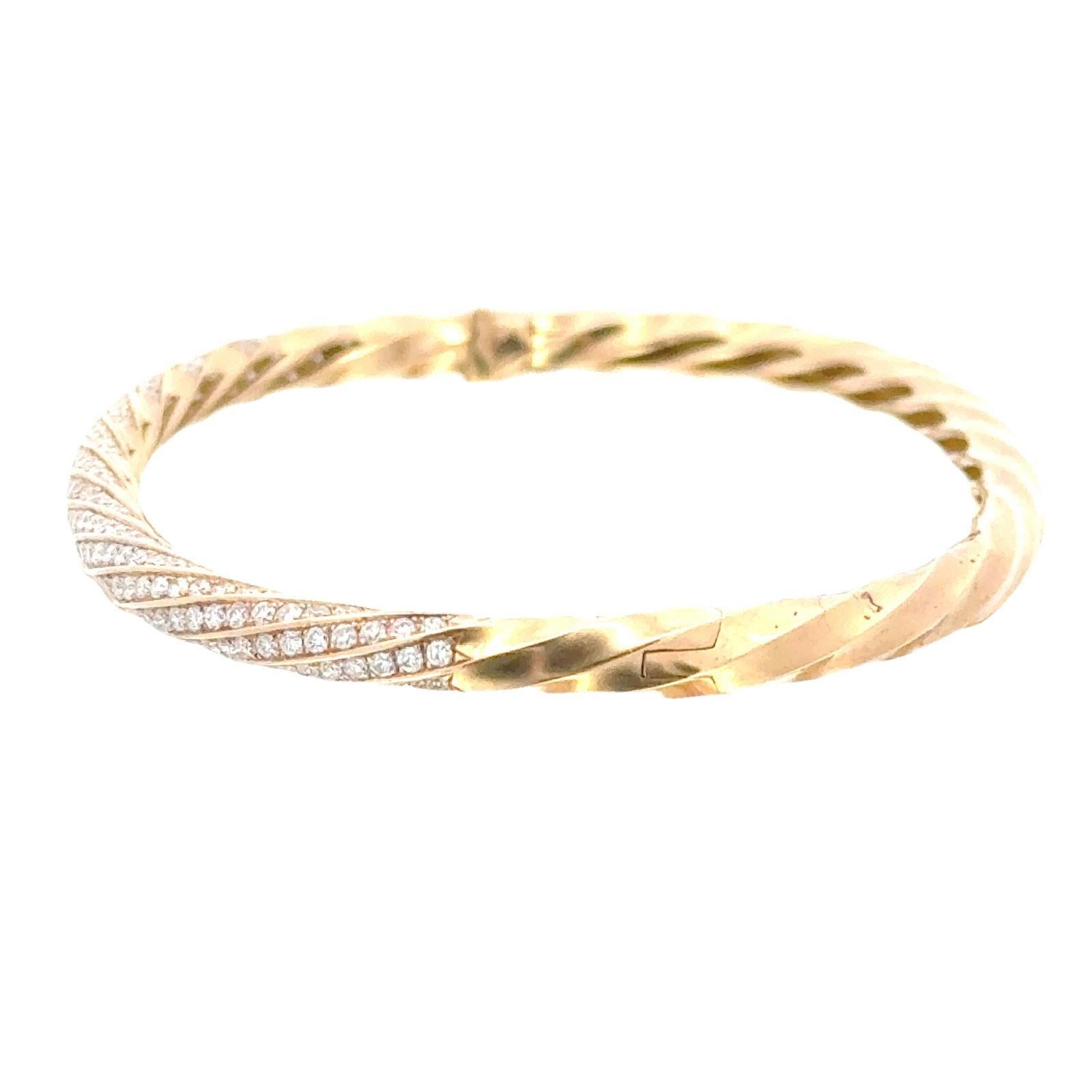 Women's David Yurman Diamond 18 Karat Yellow Gold Cable Edge Bangle Bracelet