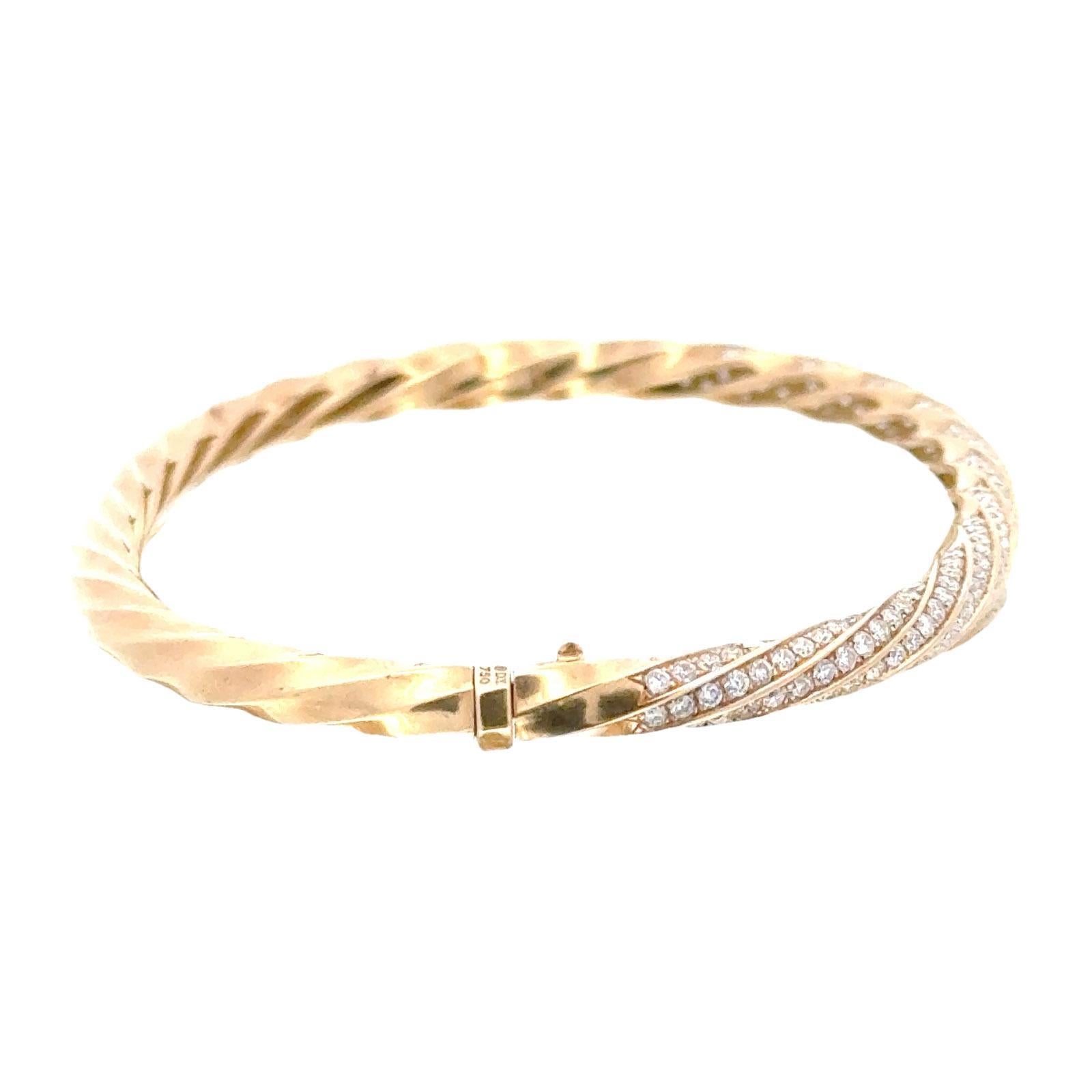 David Yurman Diamond 18 Karat Yellow Gold Cable Edge Bangle Bracelet 1