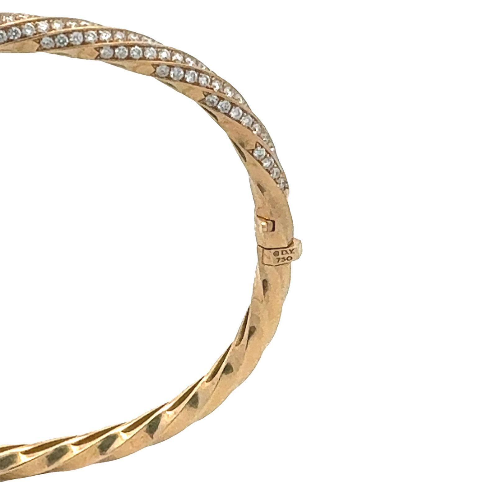 David Yurman Diamond 18 Karat Yellow Gold Cable Edge Bangle Bracelet 2