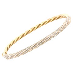 David Yurman Diamond 18 Karat Yellow Gold Cable Edge Bangle Bracelet