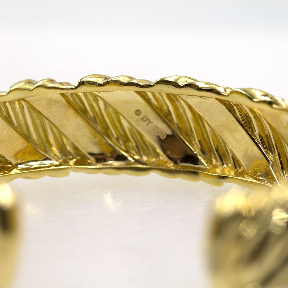 Modern David Yurman Diamond 18 Karat Yellow Gold Sculpted Cable Cuff Bracelet
