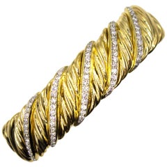David Yurman Diamond 18 Karat Yellow Gold Sculpted Cable Cuff Bracelet