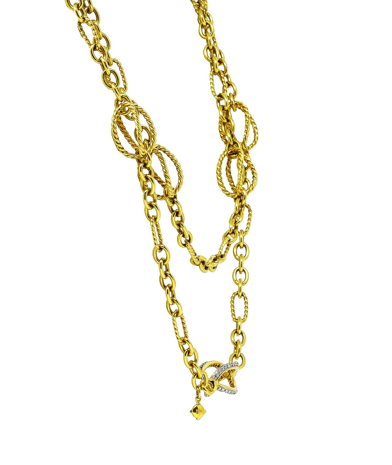 Contemporary David Yurman Diamond 18 Karat Yellow Gold Twisted Cable Lantana Chain Necklace