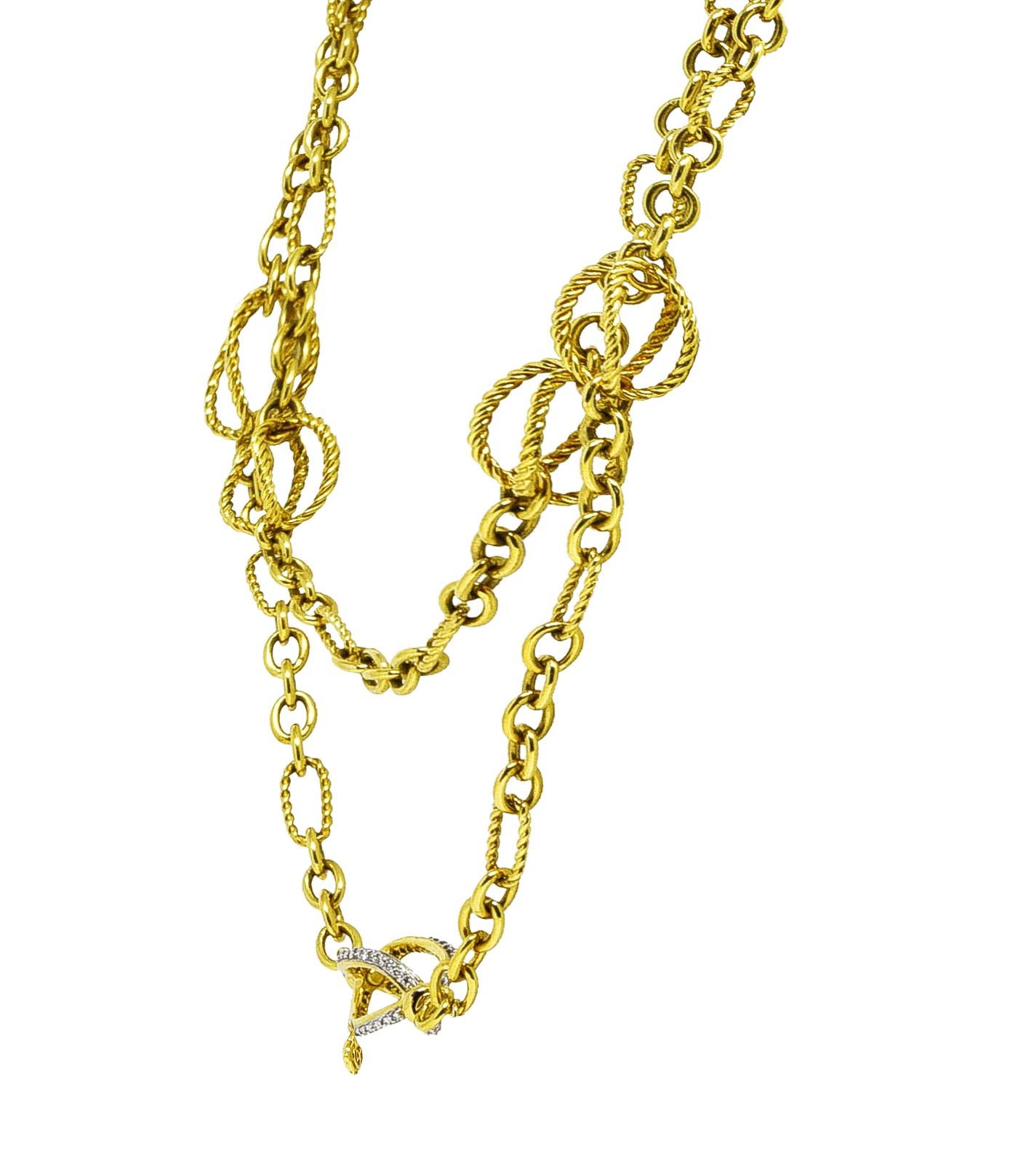 Brilliant Cut David Yurman Diamond 18 Karat Yellow Gold Twisted Cable Lantana Chain Necklace