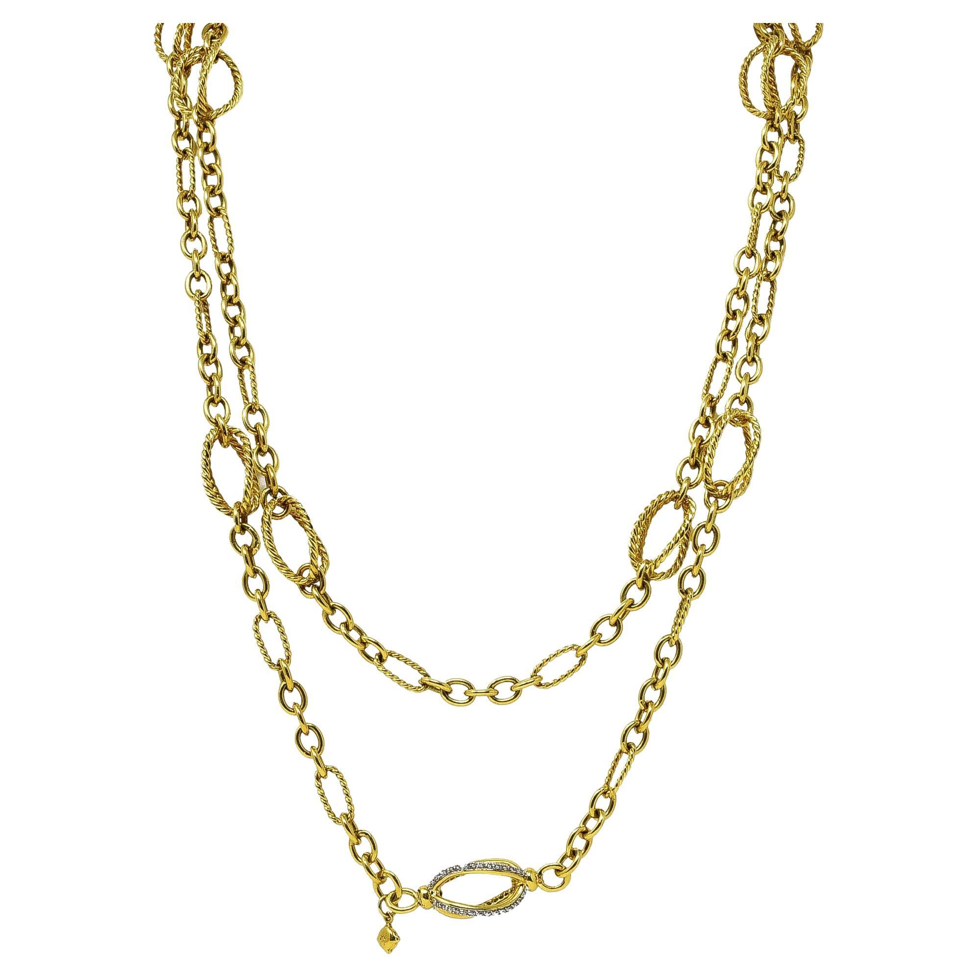 David Yurman Diamond 18 Karat Yellow Gold Twisted Cable Lantana Chain Necklace