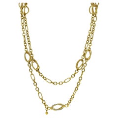 David Yurman Diamond 18 Karat Yellow Gold Twisted Cable Lantana Chain Necklace