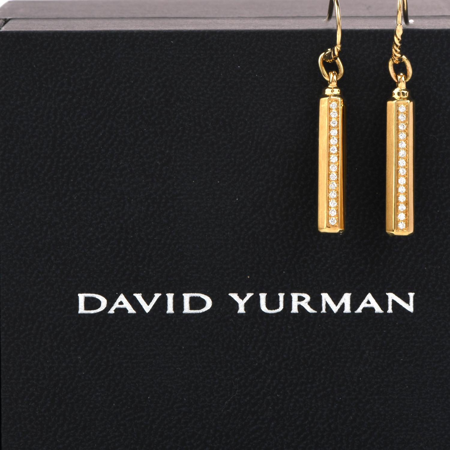 Women's David Yurman Diamond 18 Karat Gold Barrels Drop Hook Earrings