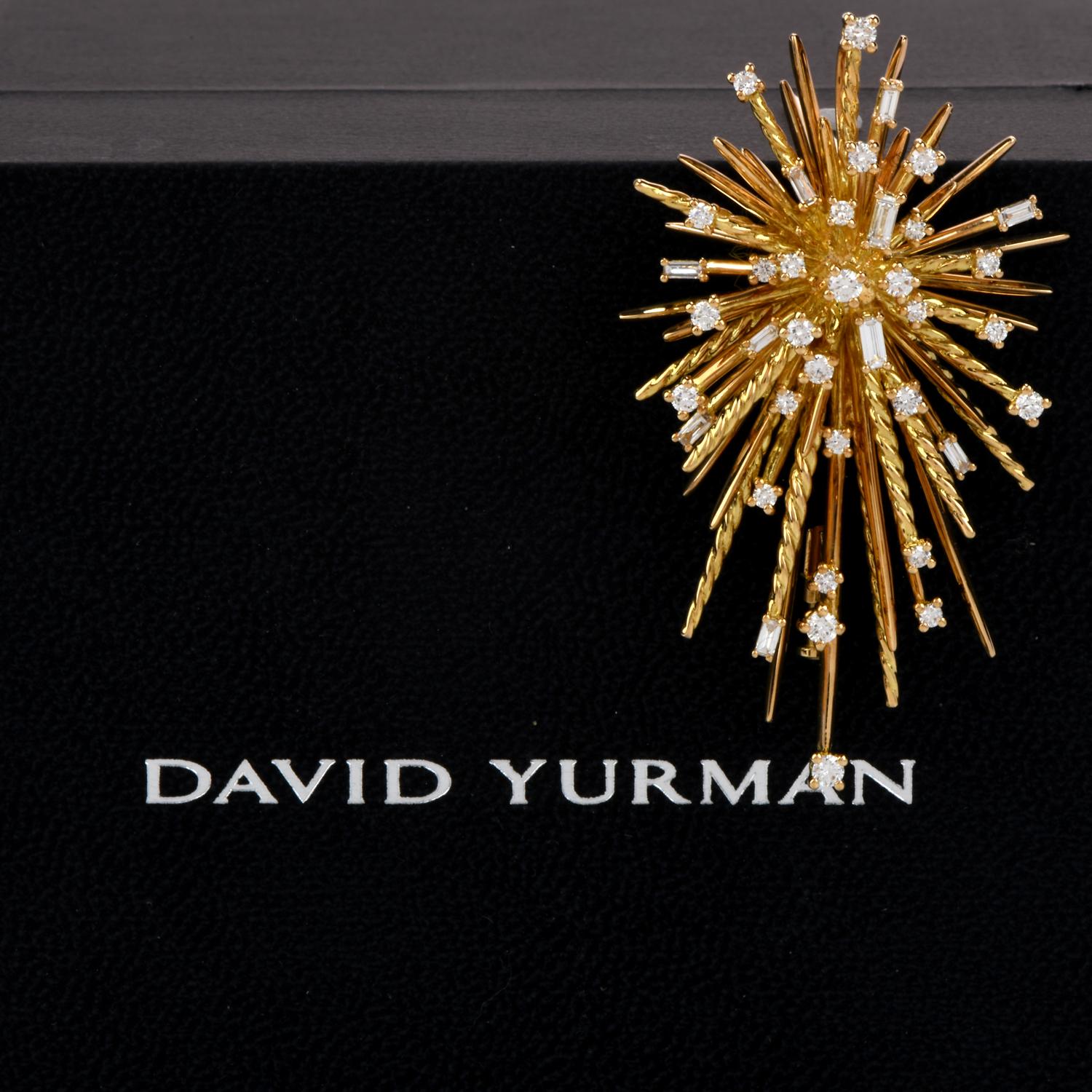 Modern David Yurman Diamond 18 Karat Gold Supernova Pendant Brooch