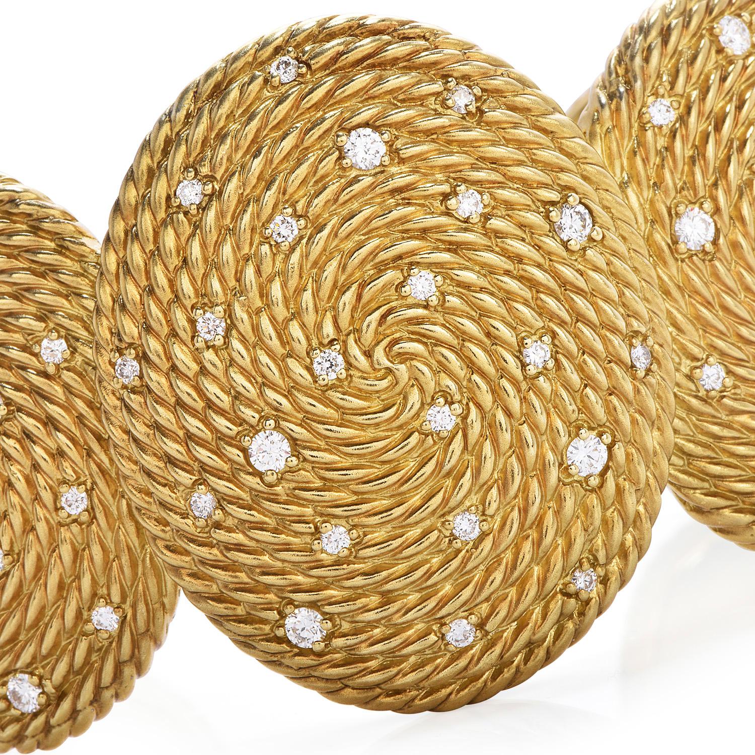 Modern David Yurman Diamond 18K Gold Woven Cuff Bracelet $22, 000