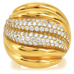 David Yurman Diamond 18K Grooved Dome Bombe Ring (bague à dôme rainuré)