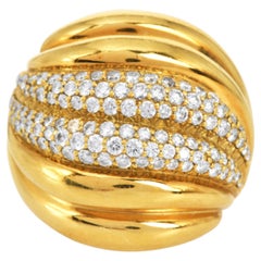 David Yurman Diamond 18K Grooved Dome Bombe Ring (bague à dôme rainuré)