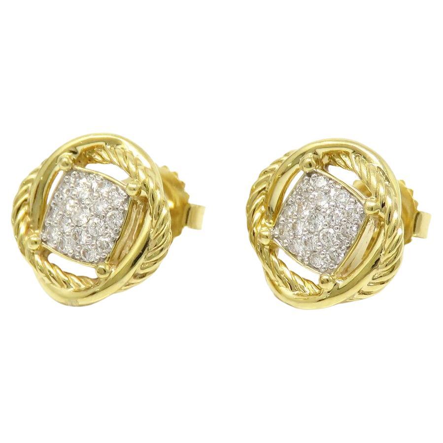 Round Cut David Yurman Diamond 18K Yellow Gold Earrings For Sale