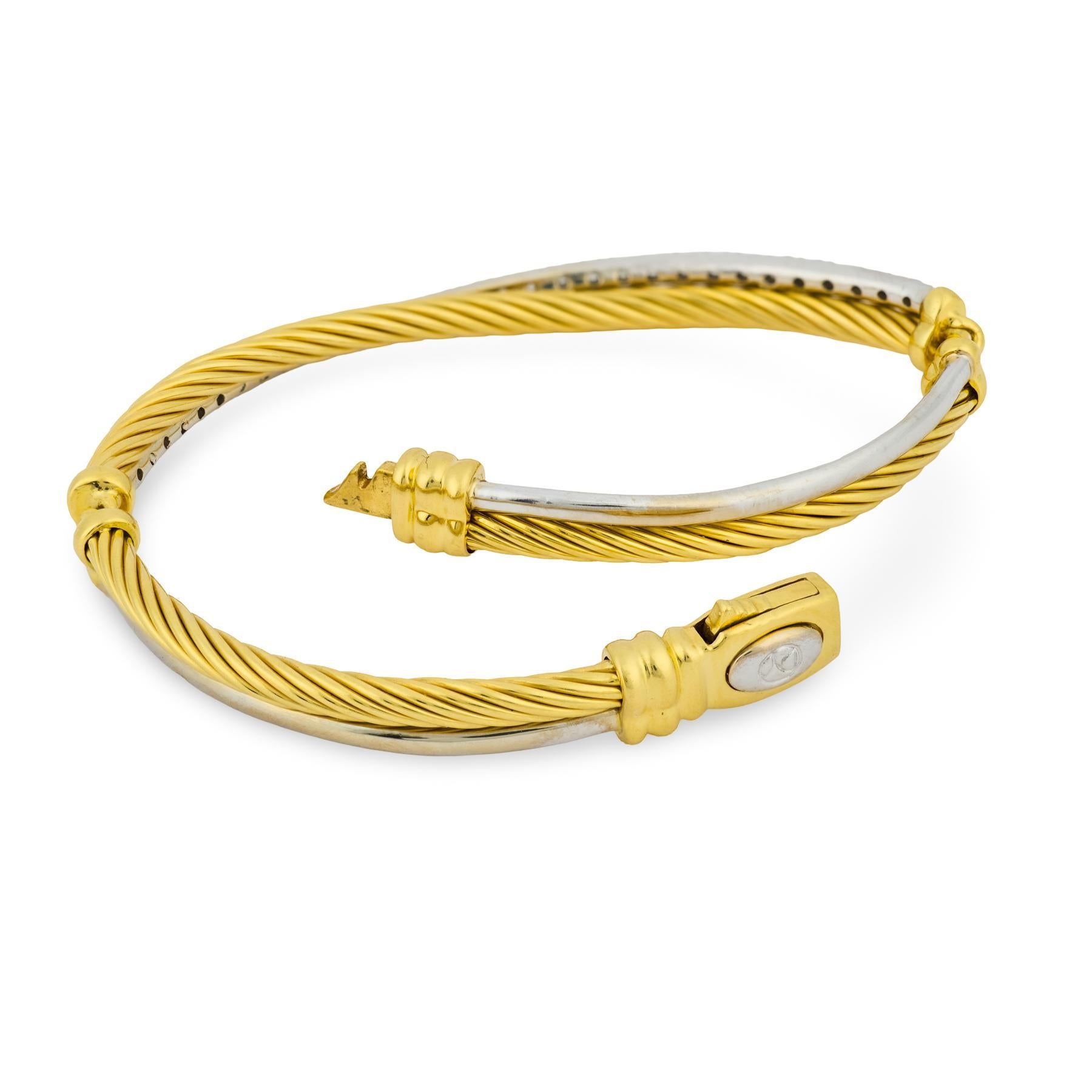 Pulsera cruzada David Yurman de diamantes y oro blanco amarillo de 18 quilates en Bueno estado para la venta en Beverly Hills, CA