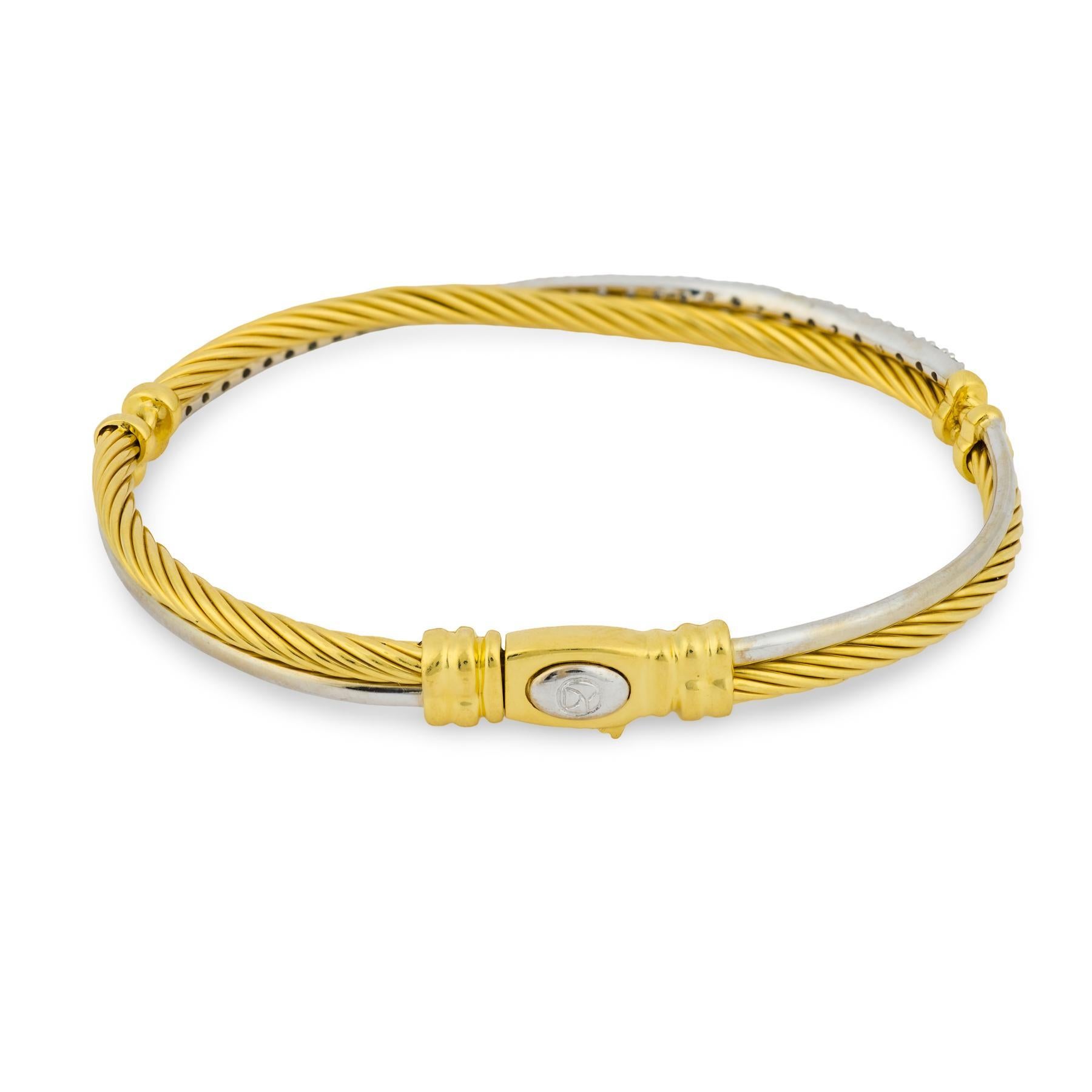 Pulsera cruzada David Yurman de diamantes y oro blanco amarillo de 18 quilates en venta 2